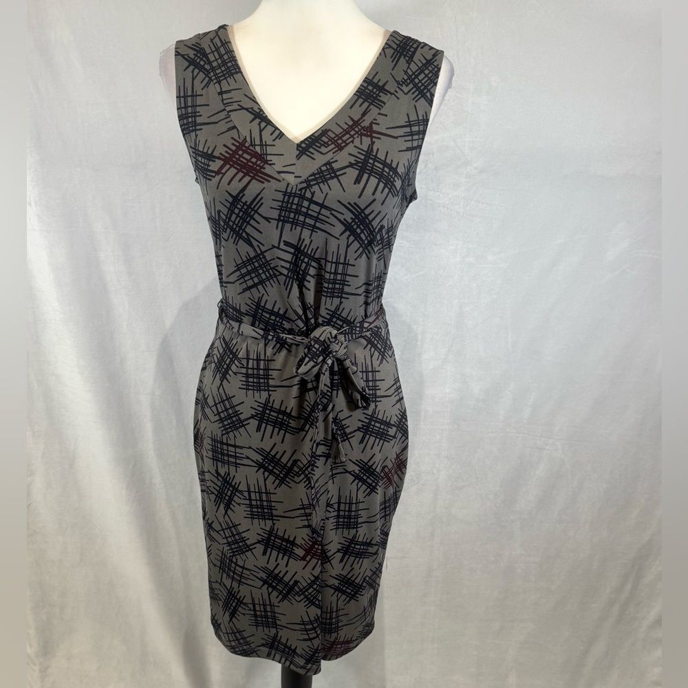 Banana Republic gray black and brown scratch print belted shift dress size 4